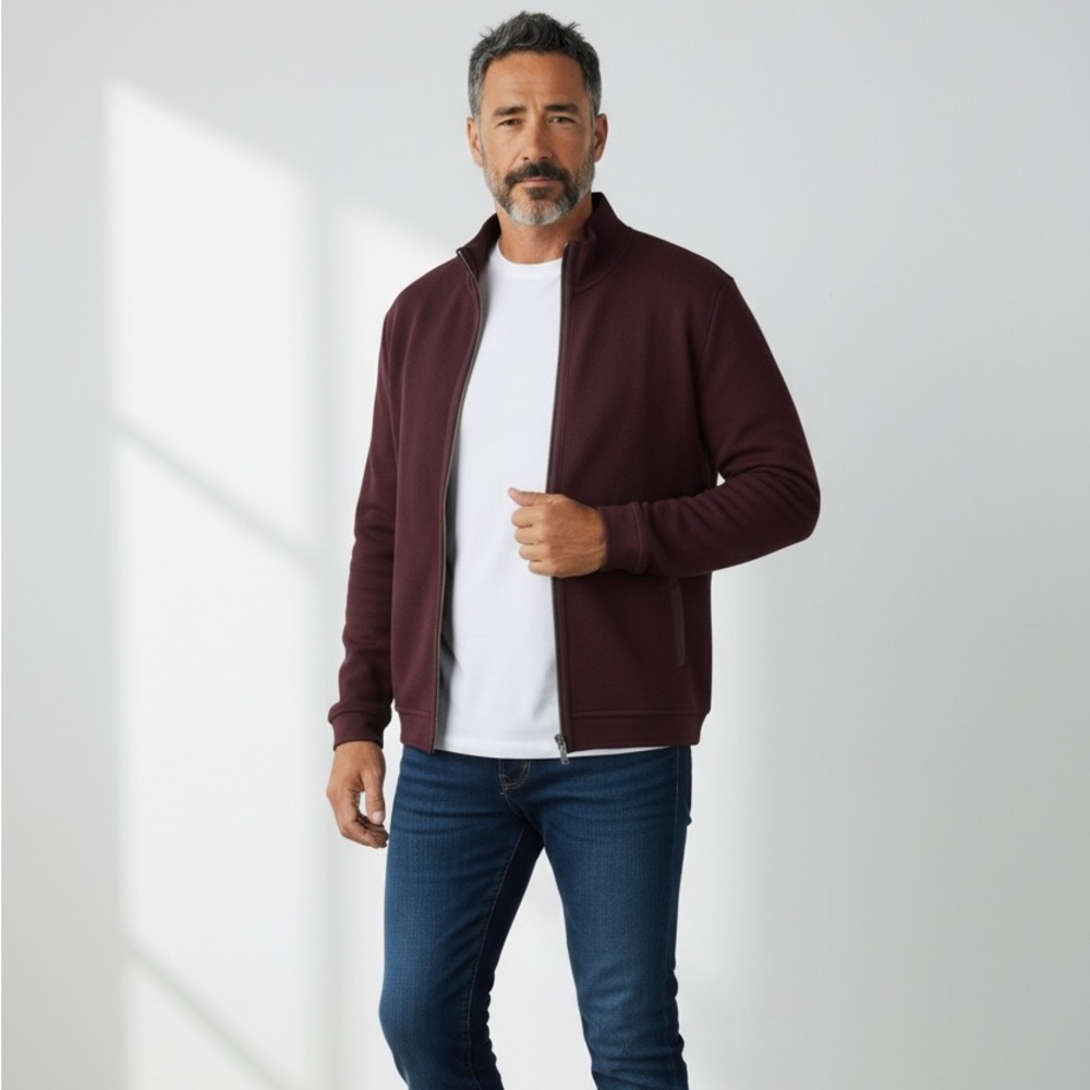 Ted Baker London Men’s Burgundy Full  Zip Funnel Neck Sweater Jacket SZ L Preppy